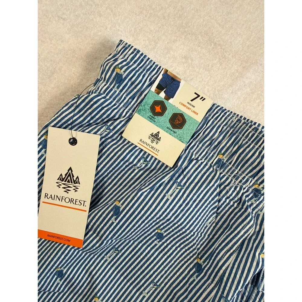 Rainforest Mens Bering Sea‎ Striped Martini Swim Trunks RF02A4237 Blue Small NWT